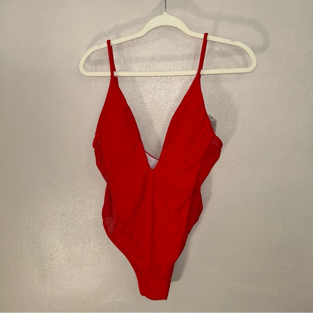 SHEIN Bold Red Women's One Piece sheer sides - Picture 1 of 4